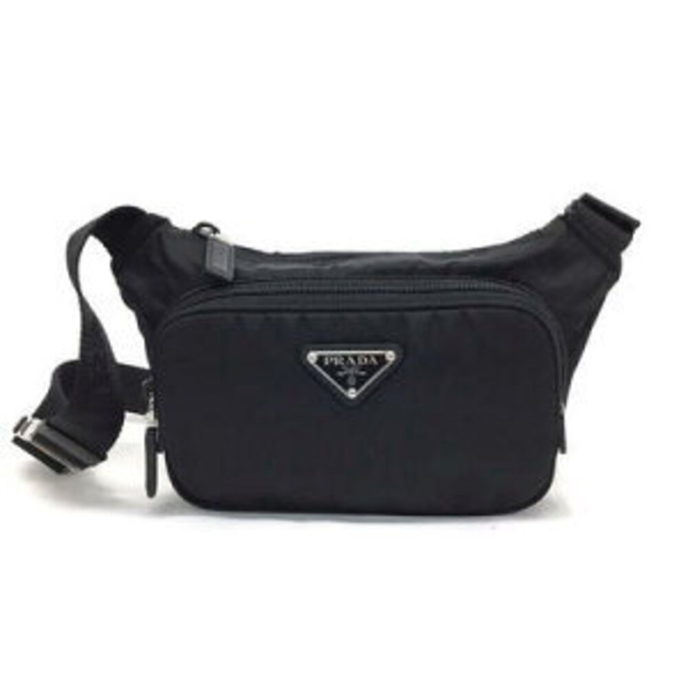 Prada ReNylon Saffiano leather belt bag black signature enameled